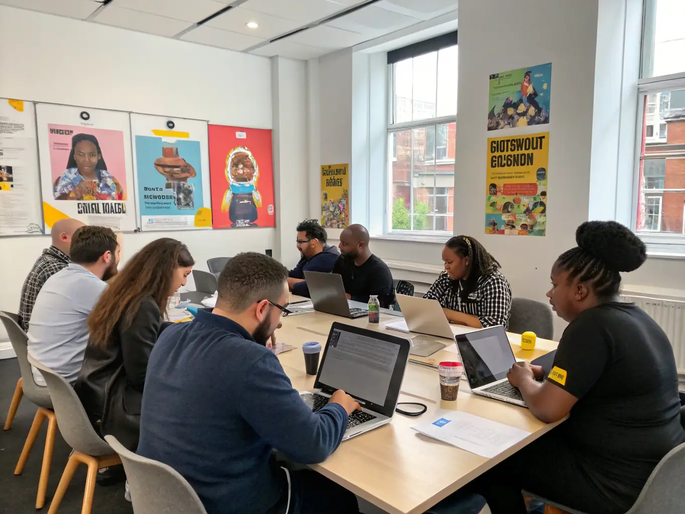 A group of diverse entrepreneurs engaged in a business training session, representing the Empresarios Training program.